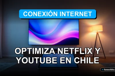 Optimización de streaming de Netflix y YouTube con internet de alta velocidad en Chile, gráficos abstractos en pantallas.