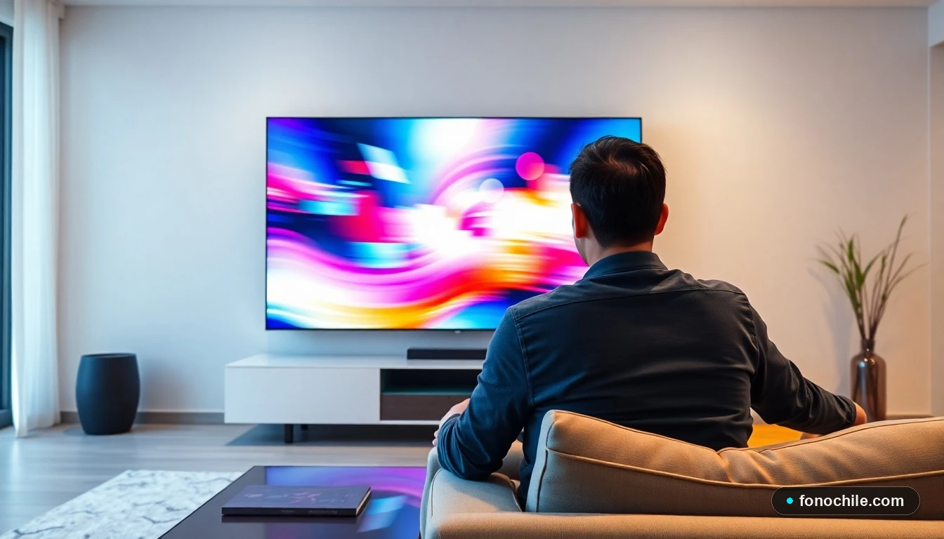 Persona disfrutando de una película en streaming en su televisor inteligente con una conexión a internet estable en su hogar en Chile.