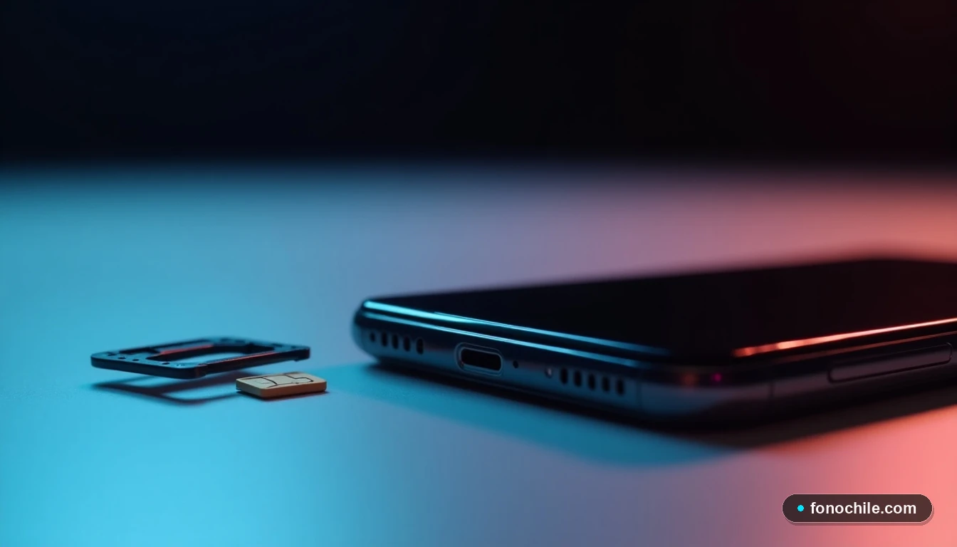 Trayectoria de la tarjeta SIM junto a un teléfono inteligente para la configuración de APN.