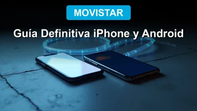 Guía para configurar APN de Movistar Chile en iPhone y Android sobre fondo azul tecnológico