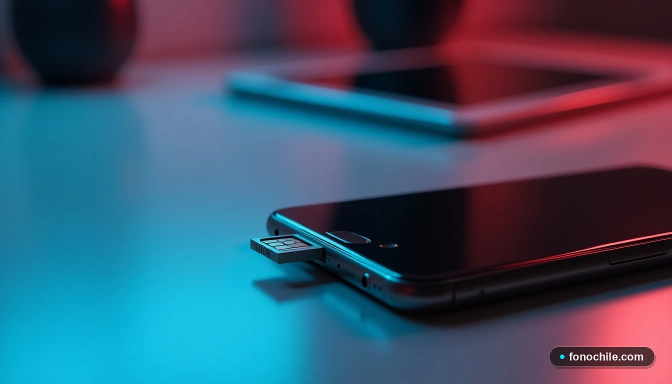 Enfoque macro de la bandeja para tarjeta SIM en un teléfono inteligente, mostrando detalles del diseño y acabado del dispositivo.