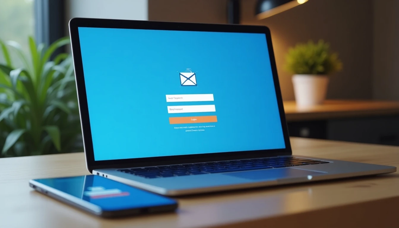 Configuración de correo VTR en laptop y celular sobre escritorio de madera