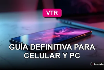Configuración de VTR Mail en un teléfono inteligente y una laptop moderna, mostrando gráficos abstractos.