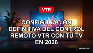Configuración del control remoto VTR con un televisor moderno en una sala de estar contemporánea.