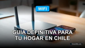 Configuración de router WiFi moderno en hogar chileno, gráficos abstractos en pantalla, conexión estable.