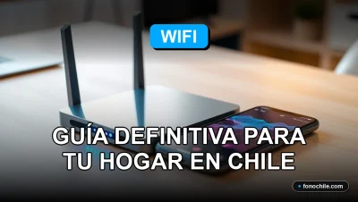 Configuración de router WiFi moderno en hogar chileno, gráficos abstractos en pantalla, conexión estable.