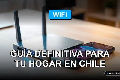 Configuración de router WiFi moderno en hogar chileno, gráficos abstractos en pantalla, conexión estable.