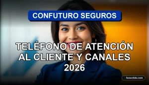 Una mujer hispana sonriente, representando el servicio al cliente de Confuturo Seguros, en un entorno profesional y moderno.