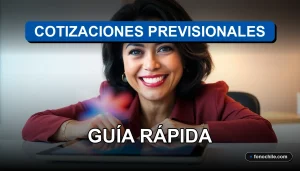 Una mujer latina sonríe amablemente mientras consulta información de pensiones en una tablet, con gráficos abstractos en la pantalla.