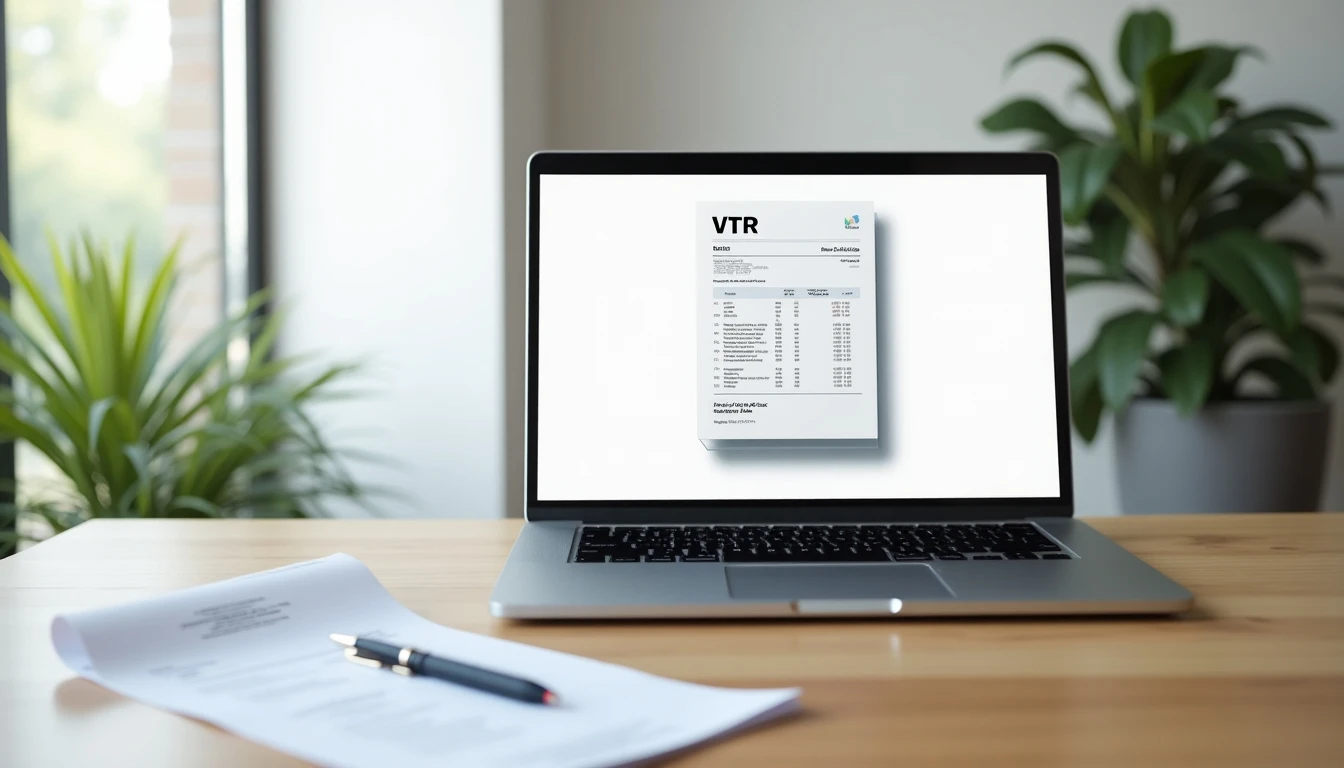 Consulta de boleta VTR en laptop y documento impreso en escritorio