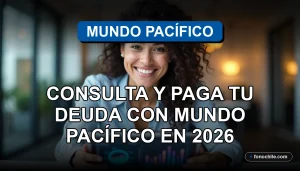 Una mujer latina sonríe amablemente mientras consulta información en una tablet, representando el servicio al cliente de Mundo Pacífico.