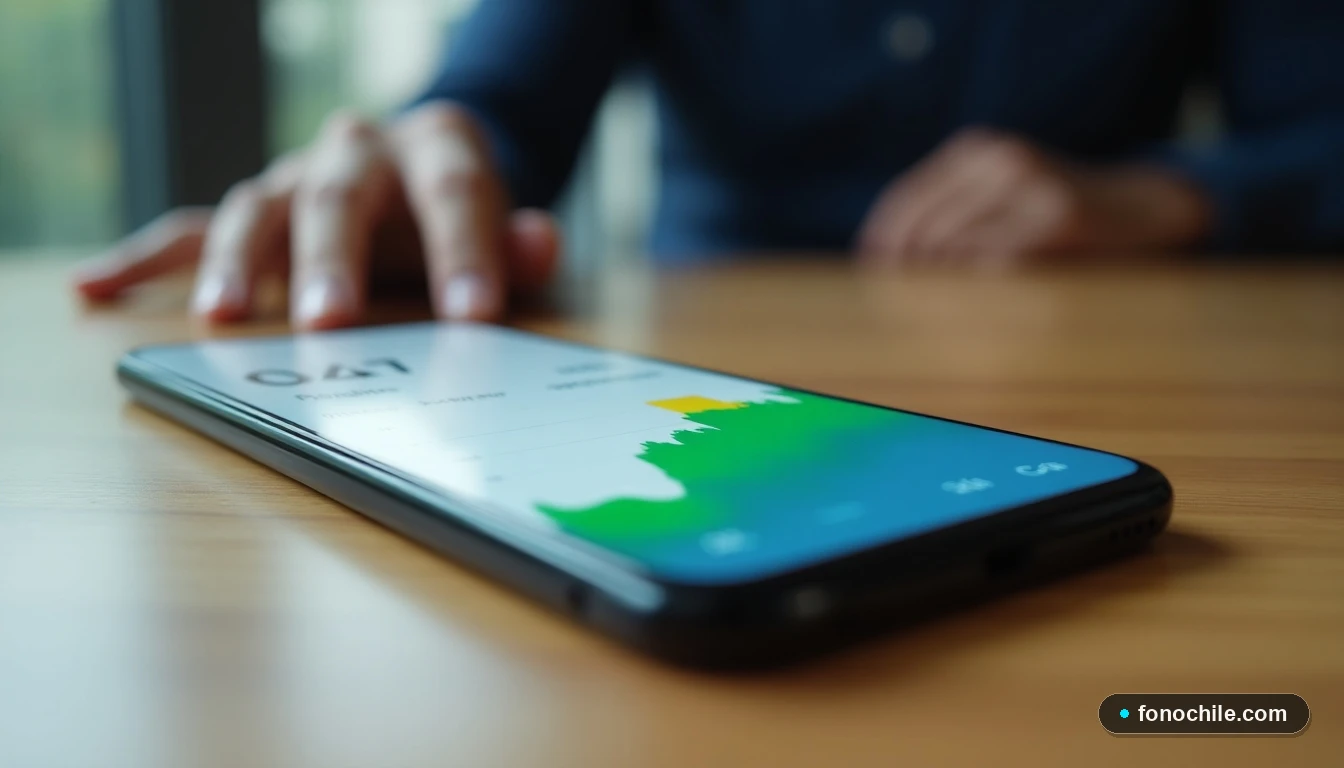 Smartphone mostrando gráfico abstracto de colores para representar el estado de una deuda telefónica.