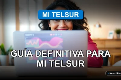 Una mujer revisando su boleta de servicios en línea en su laptop, con gráficos abstractos en la pantalla.