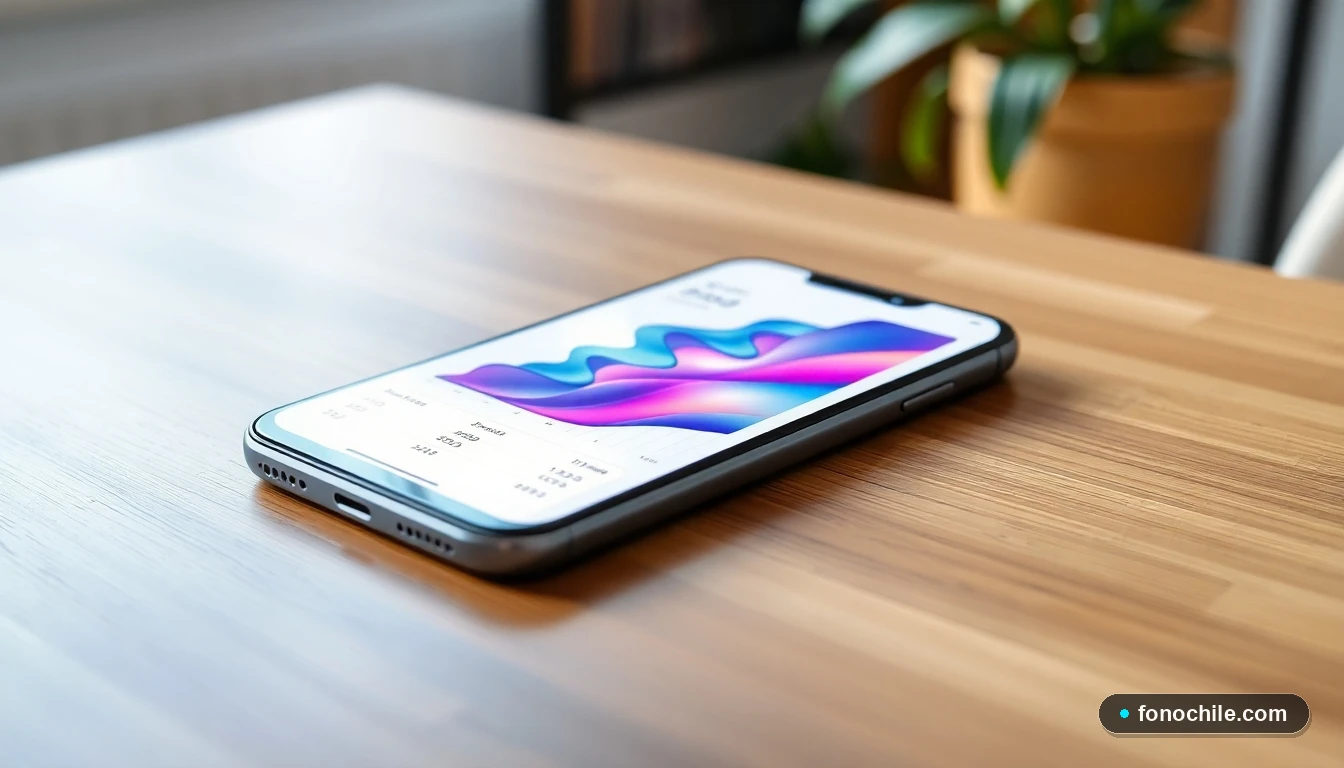 Smartphone mostrando gráficos de consumo de datos y saldo en la aplicación Claro Chile.