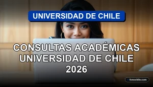 Estudiante universitaria revisando información de consultas académicas en una laptop, mostrando gráficos abstractos en la pantalla.