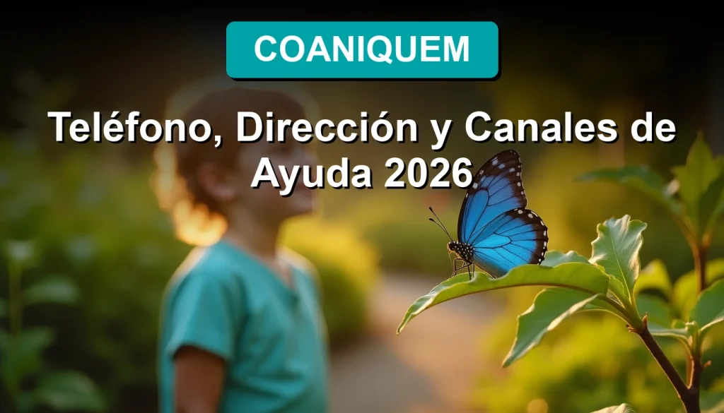 Niño sonriente con camiseta médica observa mariposa azul en jardín de rehabilitación, simbolizando esperanza y curación en COANIQUEM.