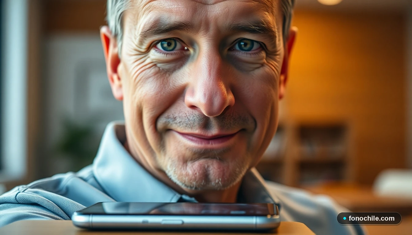 Un hombre sonriente en un entorno de oficina, con un teléfono inteligente al fondo, representando la facilidad de contacto con COANIQUEM.