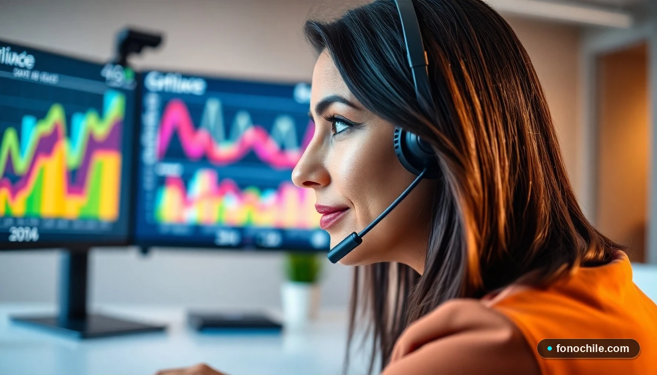 Agente de Derco Chile escuchando atentamente con su diadema sobre el escritorio, en un entorno de oficina profesional.