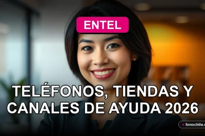Una mujer latina sonriente, representando al servicio de atención al cliente de Entel Chile, en un entorno profesional y moderno.