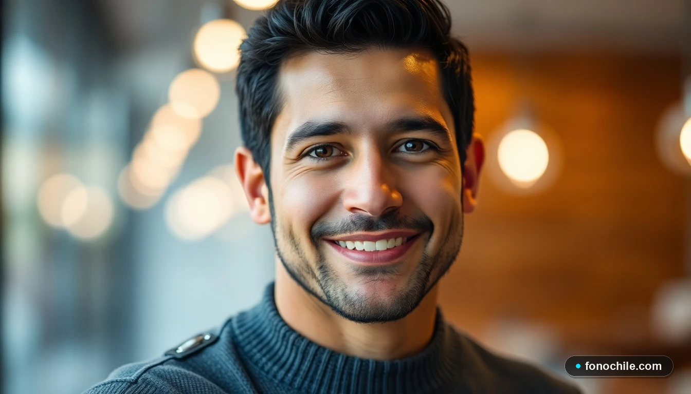 Primer plano de un asesor de servicio al cliente de Entel Chile, con una mirada atenta y amable.