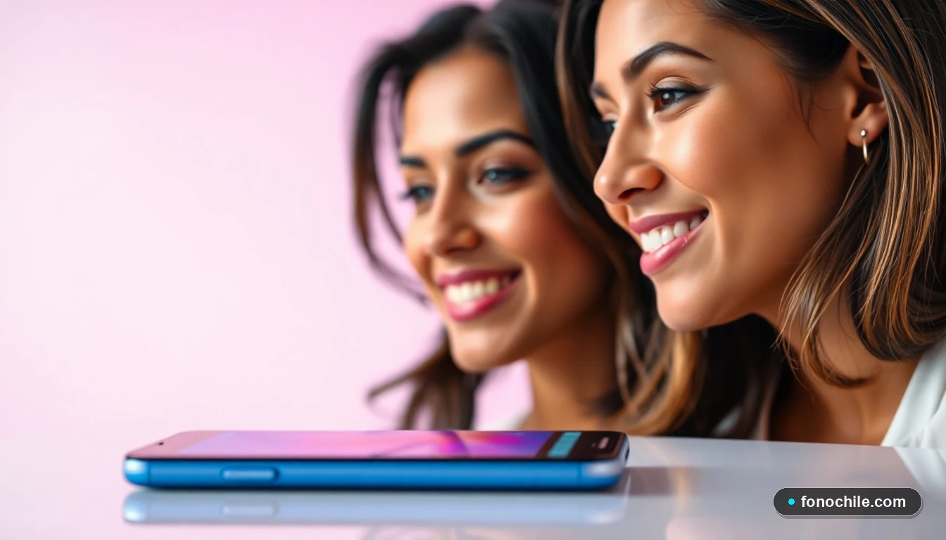 Primer plano de una representante de Esika Chile escuchando atentamente, con un teléfono inteligente en primer plano desenfocado.