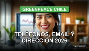 Persona sonriente en oficina moderna de Greenpeace Chile con gráficos abstractos en pantalla