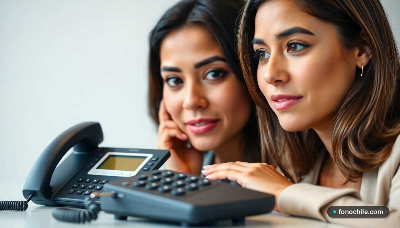 Primer plano de la profesional de Inmunomédica escuchando atentamente, con un teléfono de oficina en el fondo, representando la comunicación dedicada.