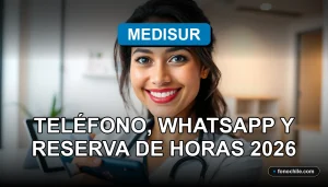 Una mujer latina sonríe amablemente mientras consulta una pantalla con gráficos abstractos en una clínica moderna.