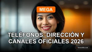 Mujer latina sonriente, representante de servicio al cliente de Mega, en oficina moderna.