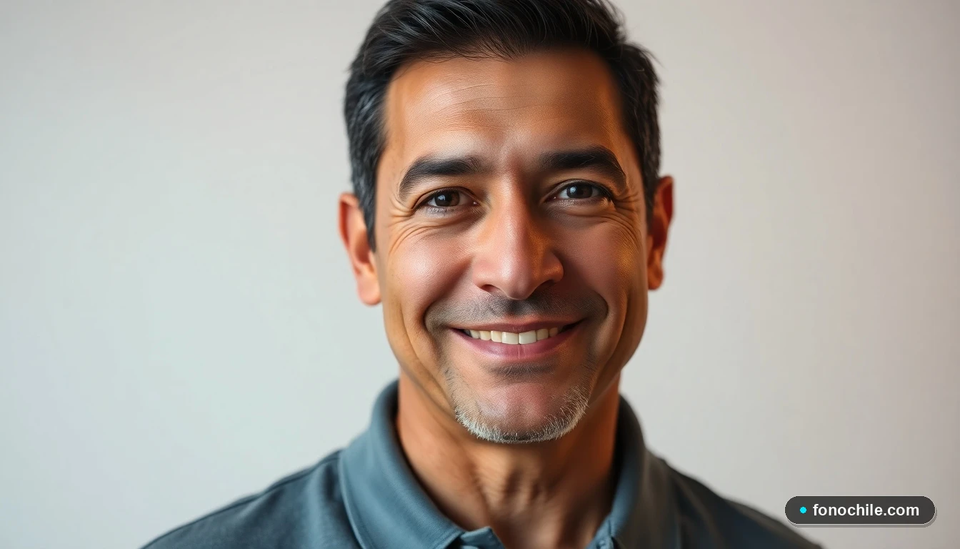 Hombre hispano, agente de soporte de Mega, sonriendo con confianza.