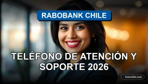 Una mujer latina sonriendo, representando el servicio al cliente de Rabobank Chile, en una oficina moderna y luminosa.