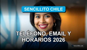 Una mujer latina sonriente, representando al servicio de atención al cliente de Sencillito Chile, en un entorno profesional y moderno.