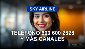 Agente de servicio al cliente de SKY Airline sonriendo amablemente en un entorno profesional moderno.