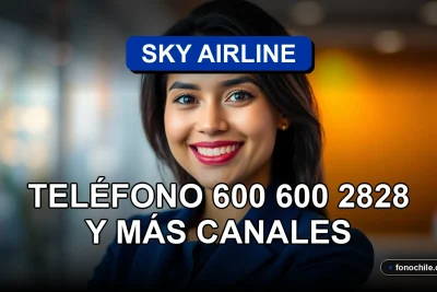 Agente de servicio al cliente de SKY Airline sonriendo amablemente en un entorno profesional moderno.