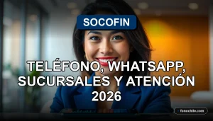 Una mujer hispana sonriente, representando el servicio al cliente de Socofin, con un teléfono inteligente mostrando gráficos abstractos en su pantalla.