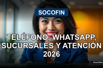 Una mujer hispana sonriente, representando el servicio al cliente de Socofin, con un teléfono inteligente mostrando gráficos abstractos en su pantalla.