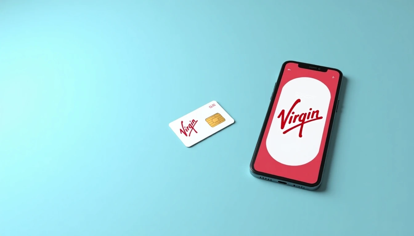 SIM Card Virgin Mobile y smartphone con la app de atención al cliente abierta