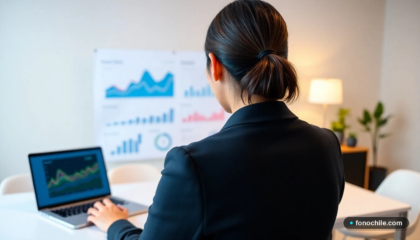 Asesora de AFP Plan Vital revisando gráficos de proyección de ahorro en pantalla de ordenador