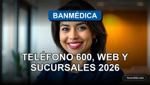 Mujer latina sonriente en una oficina moderna, representando el servicio de atención al cliente de Isapre Banmédica.