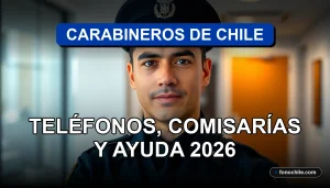 Un teléfono inteligente moderno en modo silencioso, mostrando gráficos abstractos de colores, descansando sobre una mesa de madera clara junto a un uniforme azul de Carabineros de Chile cuidadosamente doblado.