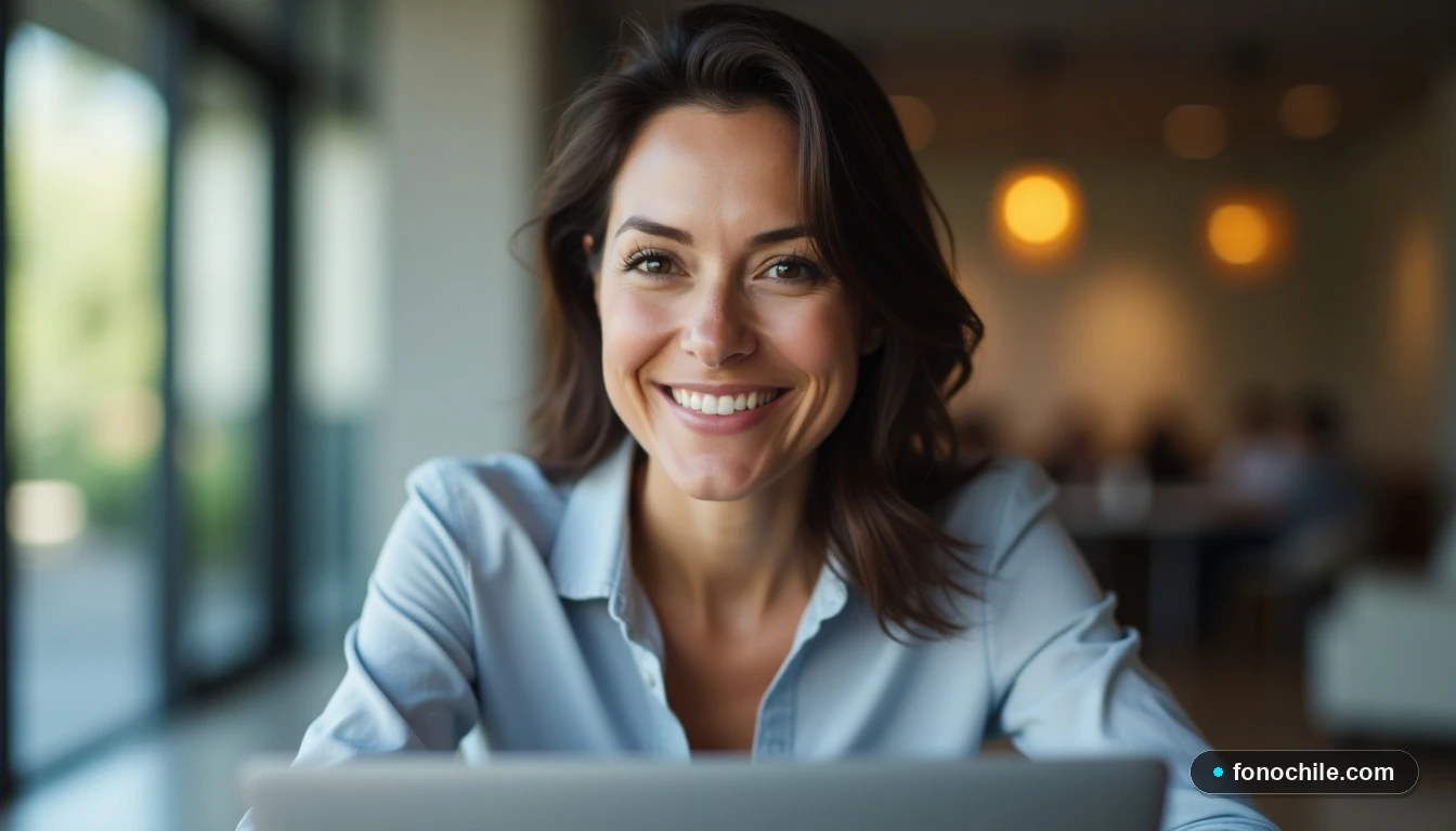Agente de servicio al cliente de Claro Chile sonriendo, representando atención personalizada y apoyo.