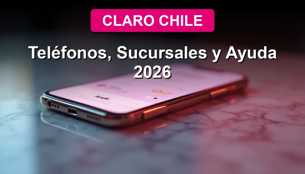 Una mujer sonriente revisa su teléfono móvil con la app de Claro Chile abierta, en un entorno moderno y luminoso.