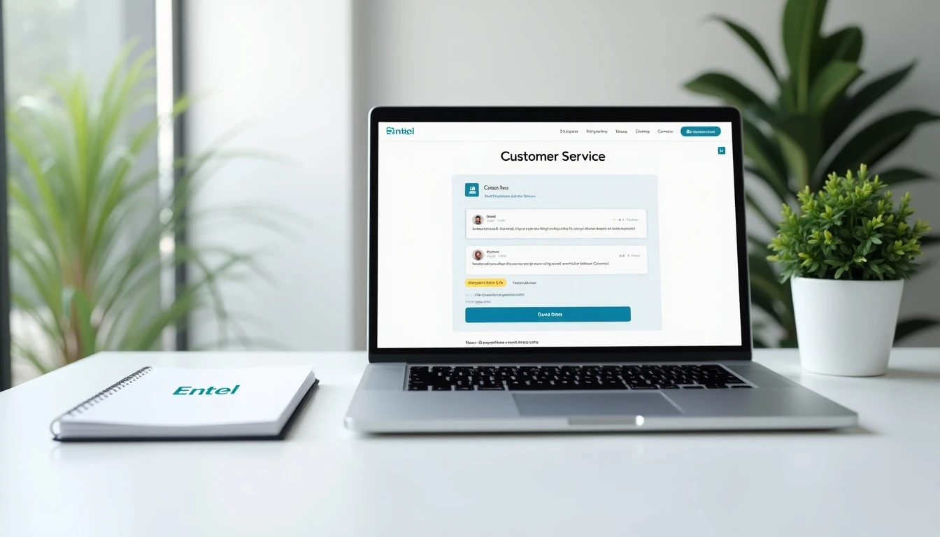 Escritorio moderno con elementos de servicio al cliente de Entel Chile