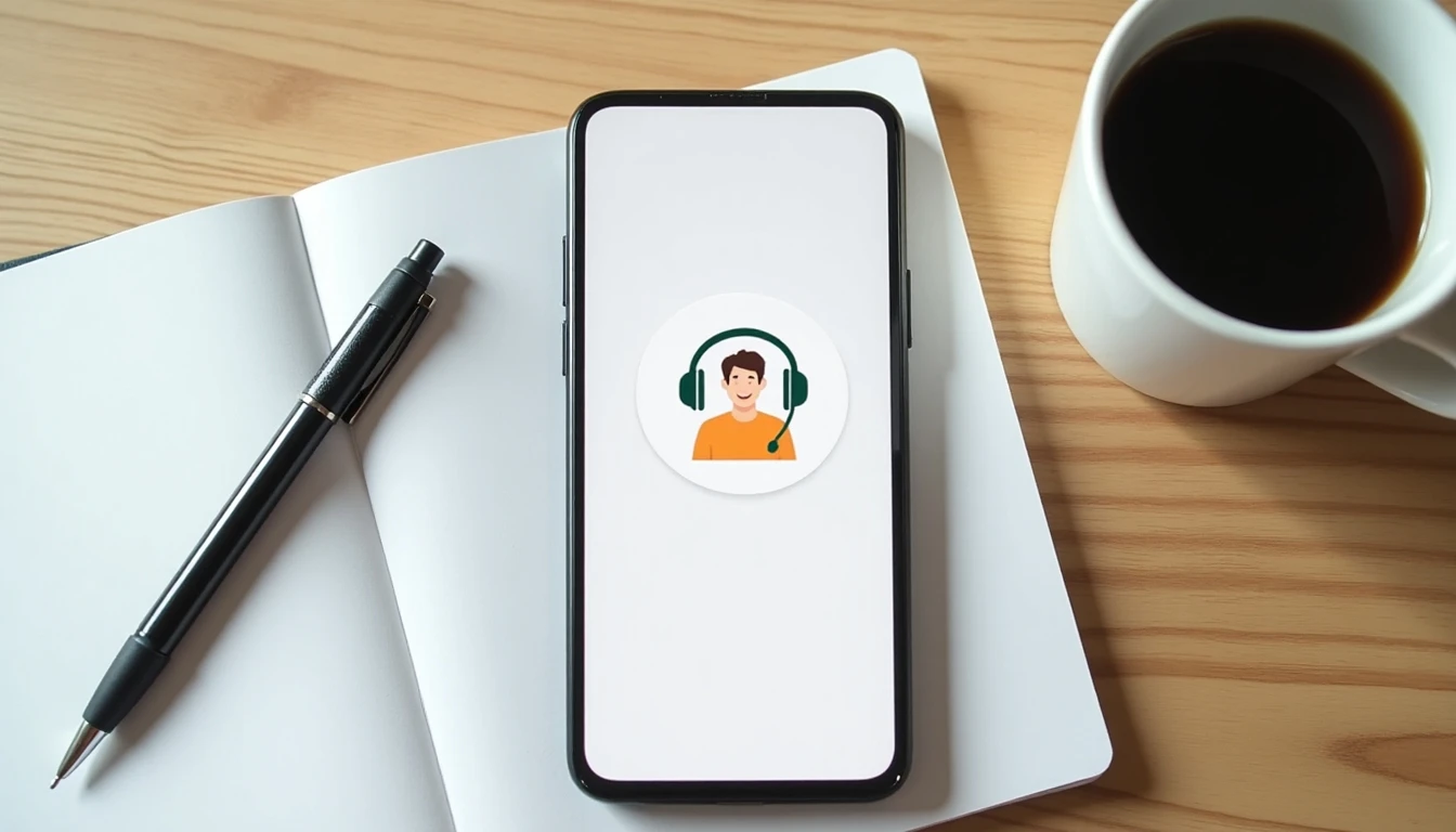 Disposición de elementos para contactar servicio al cliente Entel: teléfono, libreta y café.