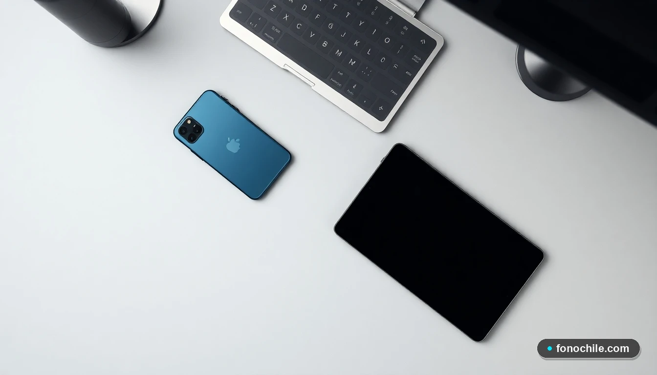 Tablet y smartphone modernos alineados sobre un escritorio minimalista, concepto de múltiples canales digitales.