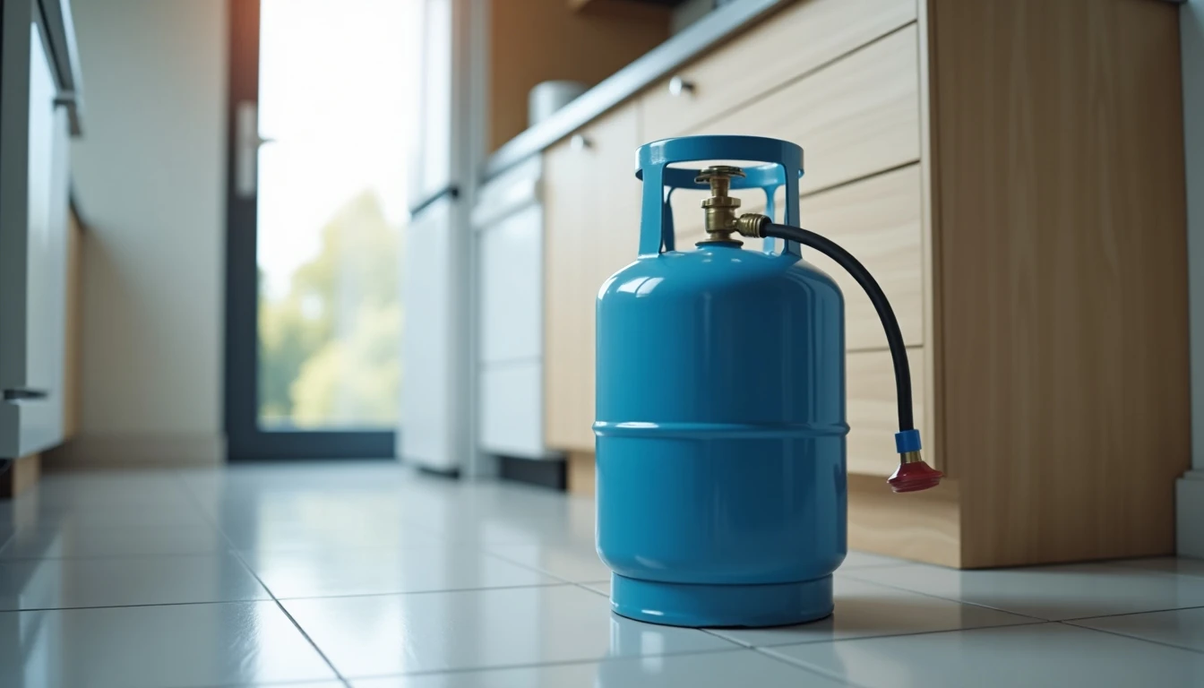 Cliente usando gas licuado Abastible de forma segura en su cocina moderna