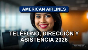 Una mujer latina, agente de servicio al cliente de American Airlines, sonríe amablemente en una oficina moderna.
