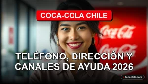 Una mujer latina sonriente, representando al servicio al cliente de Coca-Cola Chile, en un entorno moderno y profesional.