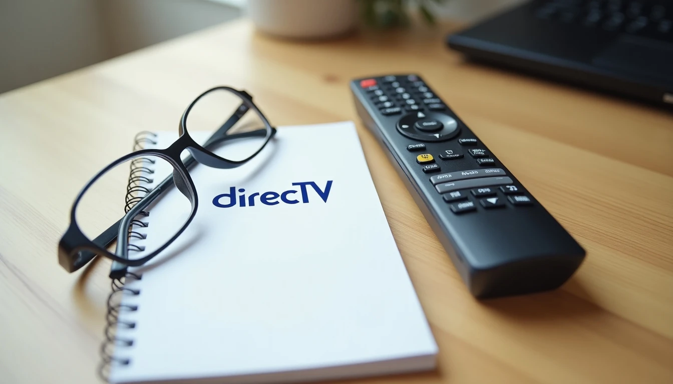 Elementos esenciales para contactar al servicio al cliente de DirecTV Chile: control remoto, lentes y libreta.