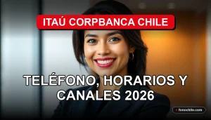 Una mujer latina sonriente, representando el servicio al cliente de Itaú Corpbanca Chile, en un entorno profesional moderno.